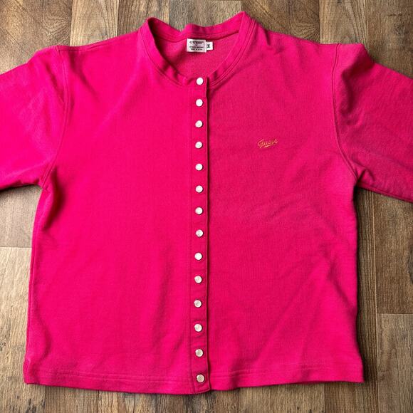 Vintage 80s Guess By Marciano Cardigan Sweater Women's‎ Medium Pink Preppy 4439 - Picture 1 of 16